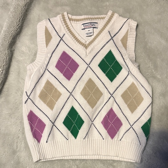 Kids Argyle Sweater Vest - White, Green, Purple, Tan - Picture 1 of 4